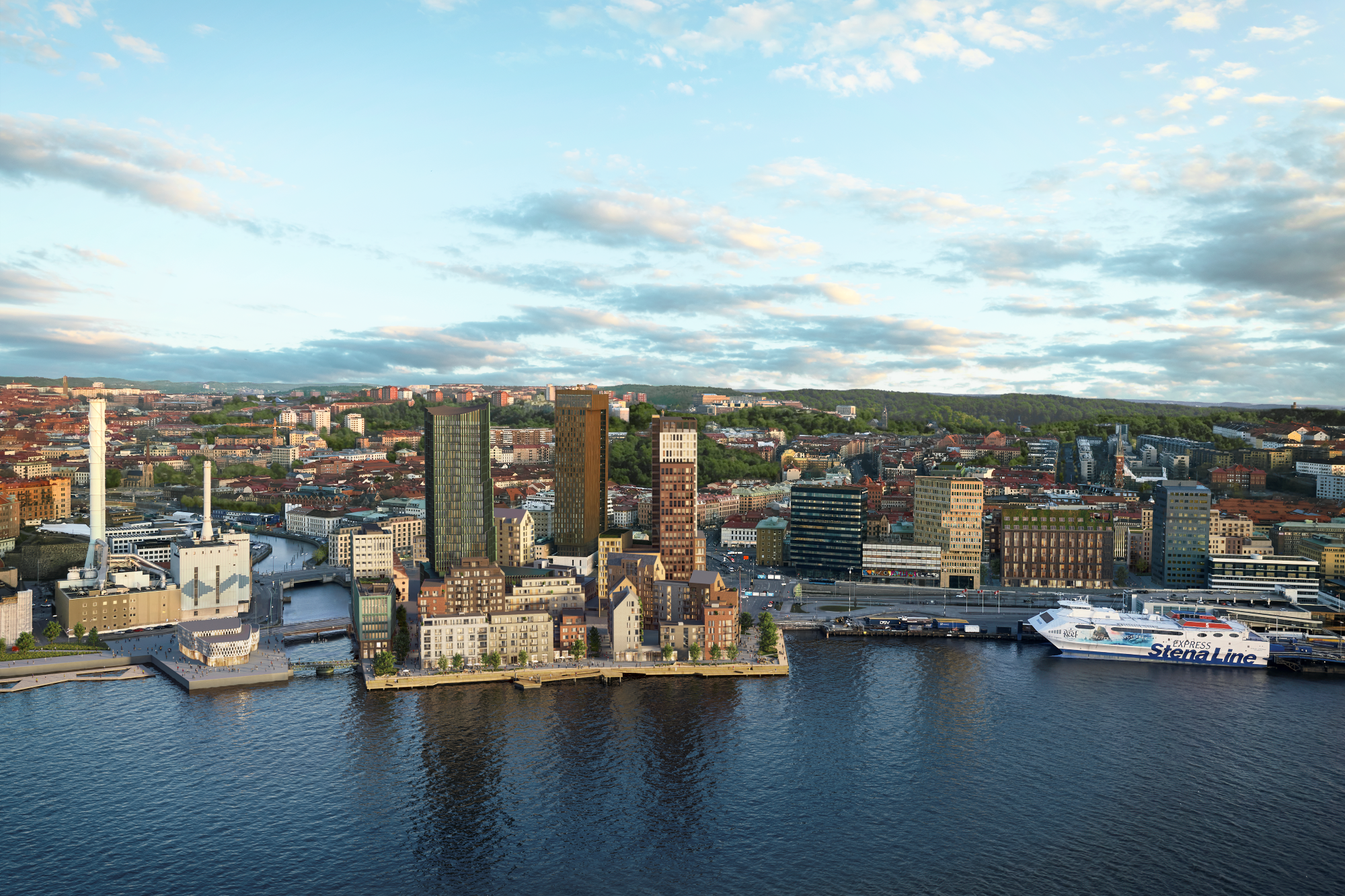 Visionsbild på masthuggskajens halvö och kommande fastigheter