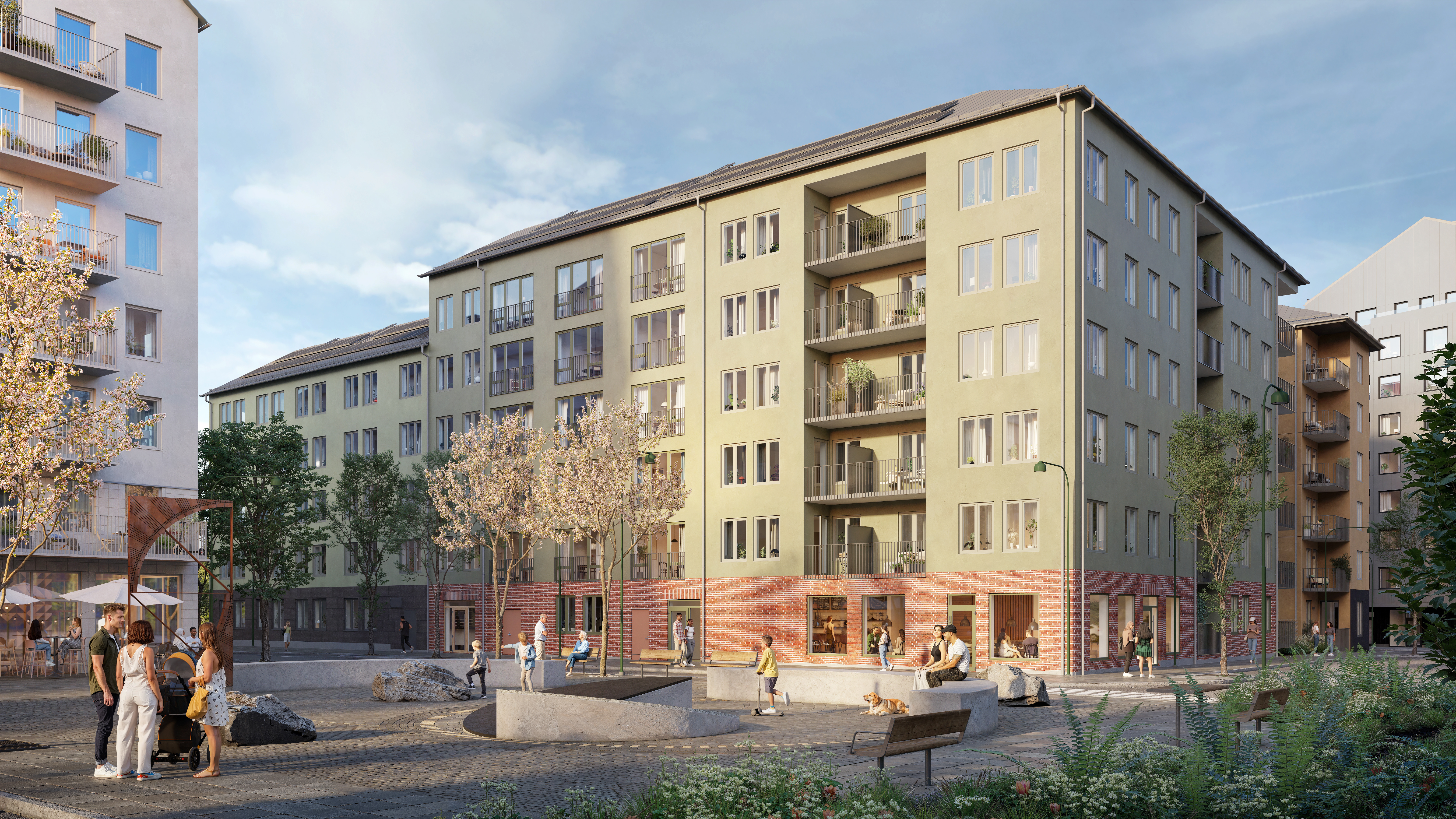 Visionsbild från torget för Mira i Vega med fokus på torget